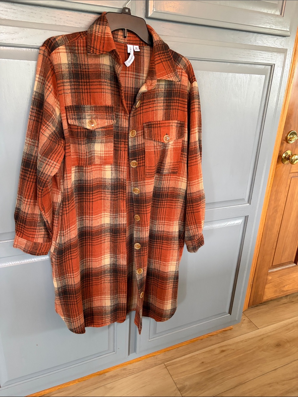 Women's Orange Plaid Utility Shacket Jacket